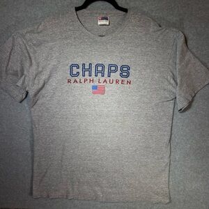 Vintage 90s Chaps Ralph Lauren Gray Logo Tee | Men’s Large